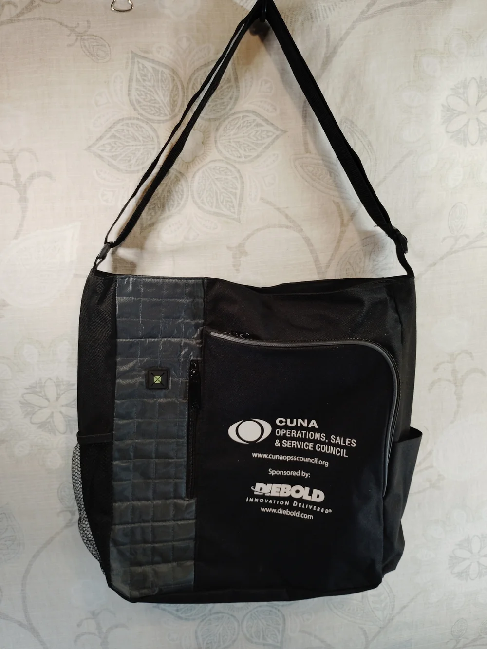 Leeds Black & Grey Messenger/ Crossbody Bag w/ CUNA Branded &Front Pocket